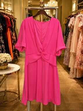 Trina Turk Nabila Pink Twist Front Peplum Dress NWT Size 8 V-Neck Career Casual